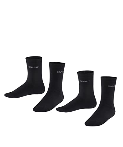 ESPRIT Unisex Kinder Socken Foot Logo 2-Pack K SO Baumwolle einfarbig 2 Paar, Schwarz (Black 3000), 31-34 von FALKE