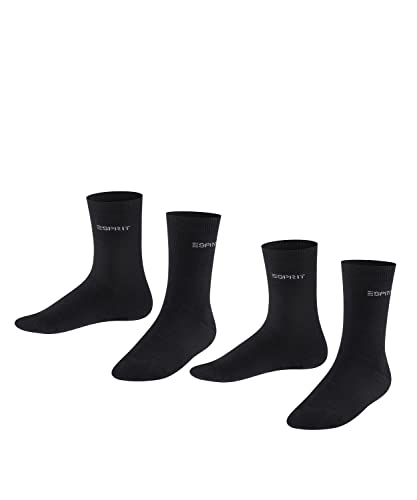 ESPRIT Unisex Kinder Socken Foot Logo 2-Pack K SO Baumwolle einfarbig 2 Paar, Schwarz (Black 3000), 35-38 von FALKE