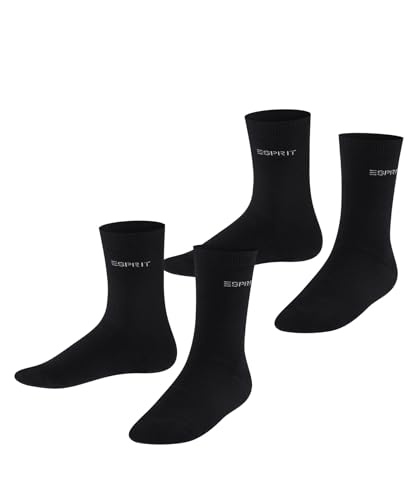 ESPRIT Unisex Kinder Socken Foot Logo Multipack K So Baumwolle einfarbig 2 Paar, Schwarz Black 3000, 27-30 von ESPRIT