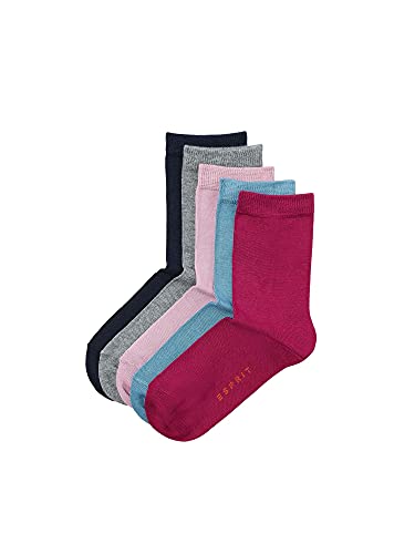 ESPRIT Unisex Kinder Socken Solid Mix Multipack K So Baumwolle einfarbig 5 Paar, Mehrfarbig Black Blue Grey Red Pink 0010, 35-38 von ESPRIT