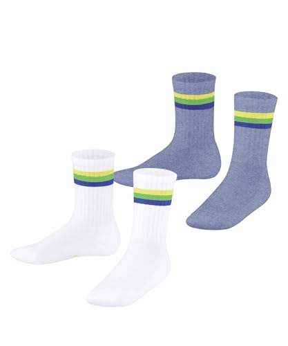 ESPRIT Unisex Kinder Socken Tennis Stripe Multipack K So Baumwolle gemustert 2 Paar, Mehrfarbig Light Blue White 0030, 23-26 von ESPRIT