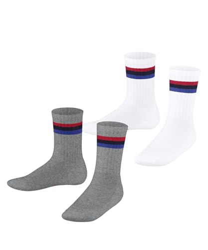 ESPRIT Unisex Kinder Socken Tennis Stripe Multipack K So Baumwolle gemustert 2 Paar, Mehrfarbig Mid Grey White 0050, 27-30 von ESPRIT