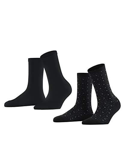 ESPRIT Damen Socken Playful Dot 2-Pack W SO Baumwolle gemustert 2 Paar, Schwarz (Black 3000), 35-38 von ESPRIT