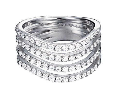 Esprit Damen-Ring Gleaming Wave 925 Silber rhodiniert Zirkonia weiß Brillantschliff von ESPRIT