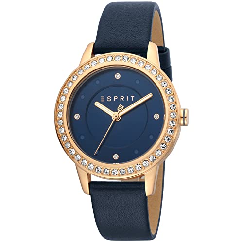 Esprit ES1L163L0055 Harmony Uhr Damenuhr Lederarmband vergoldet Analog blau von ESPRIT