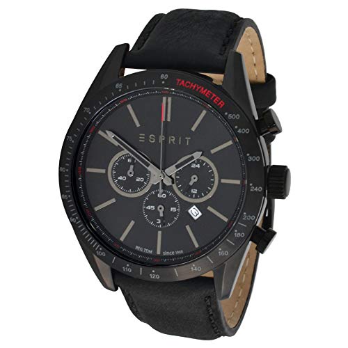 ESPRIT Herren Quarz Chronograph ES108811001 schwarzes Echt-Lederband 10 ATM von ESPRIT