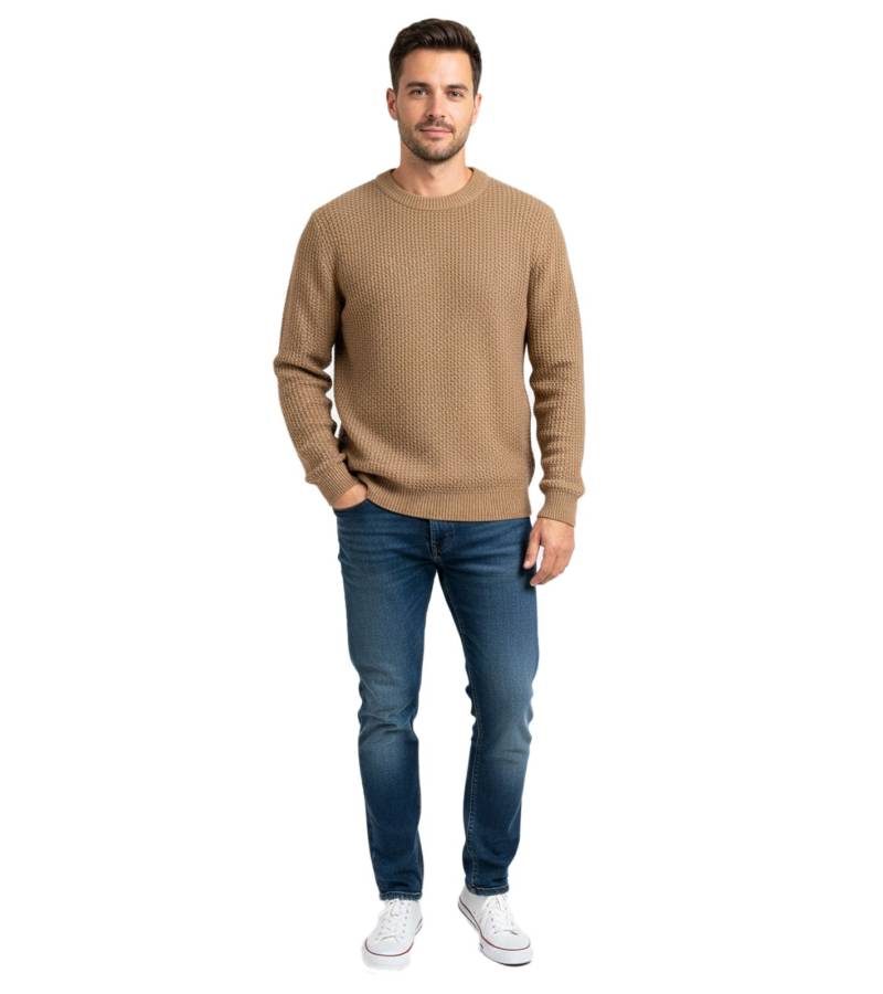 Schlichter ESPRIT Herren Strick-Pullover Rundhals-Sweater Baumwoll-Pullover Braun von ESPRIT
