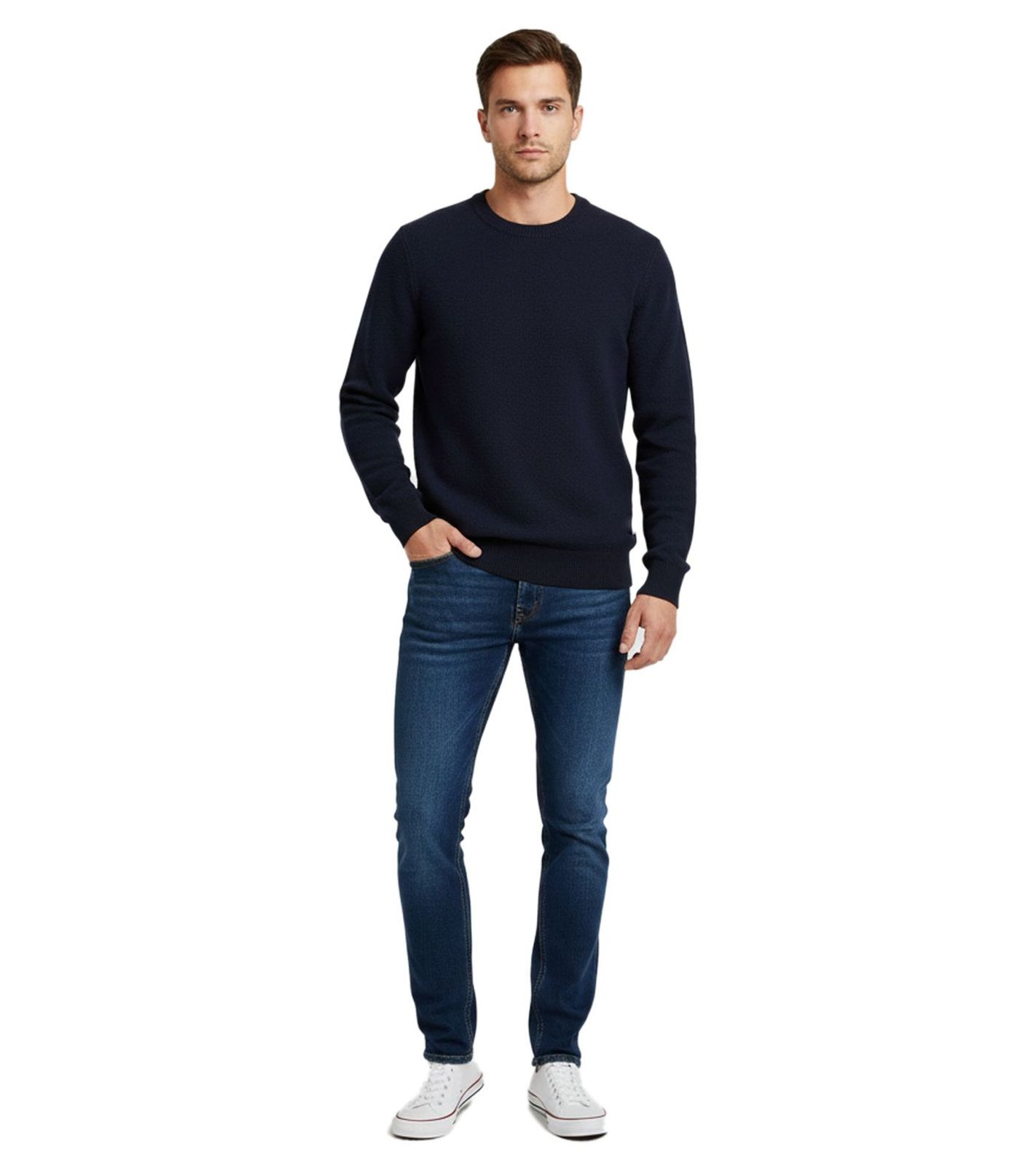 Schlichter ESPRIT Herren Strick-Pullover Rundhals-Sweater Baumwoll-Pullover Dunkelblau von ESPRIT
