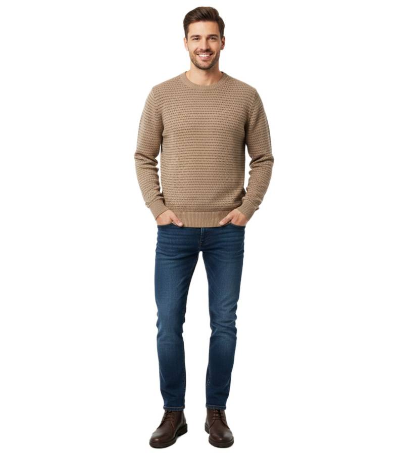 Stylischer ESPRIT Herren Strick-Pullover Rundhals-Sweater Baumwoll-Pullover Braun von ESPRIT