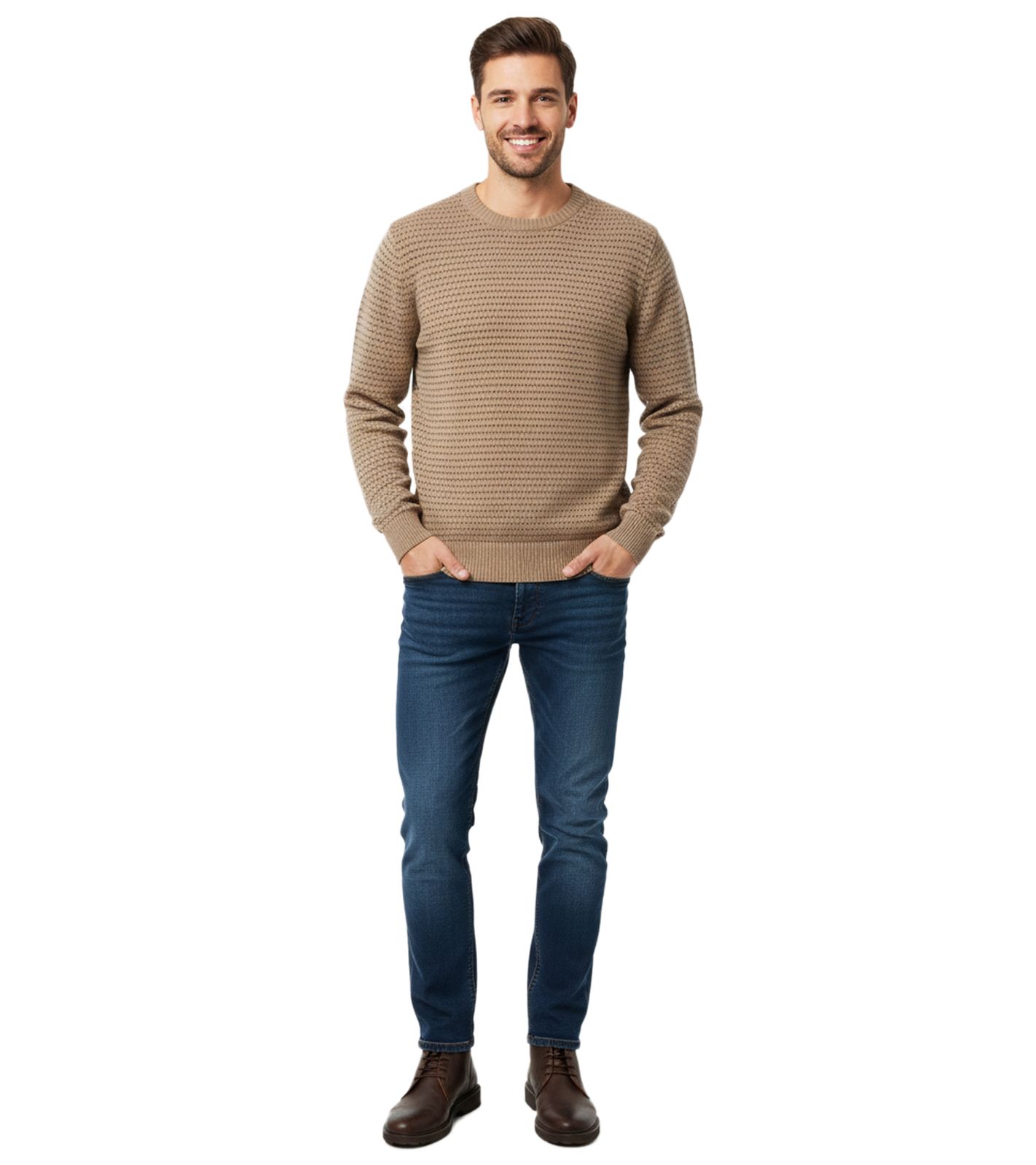 Stylischer ESPRIT Herren Strick-Pullover Rundhals-Sweater Baumwoll-Pullover Braun von ESPRIT