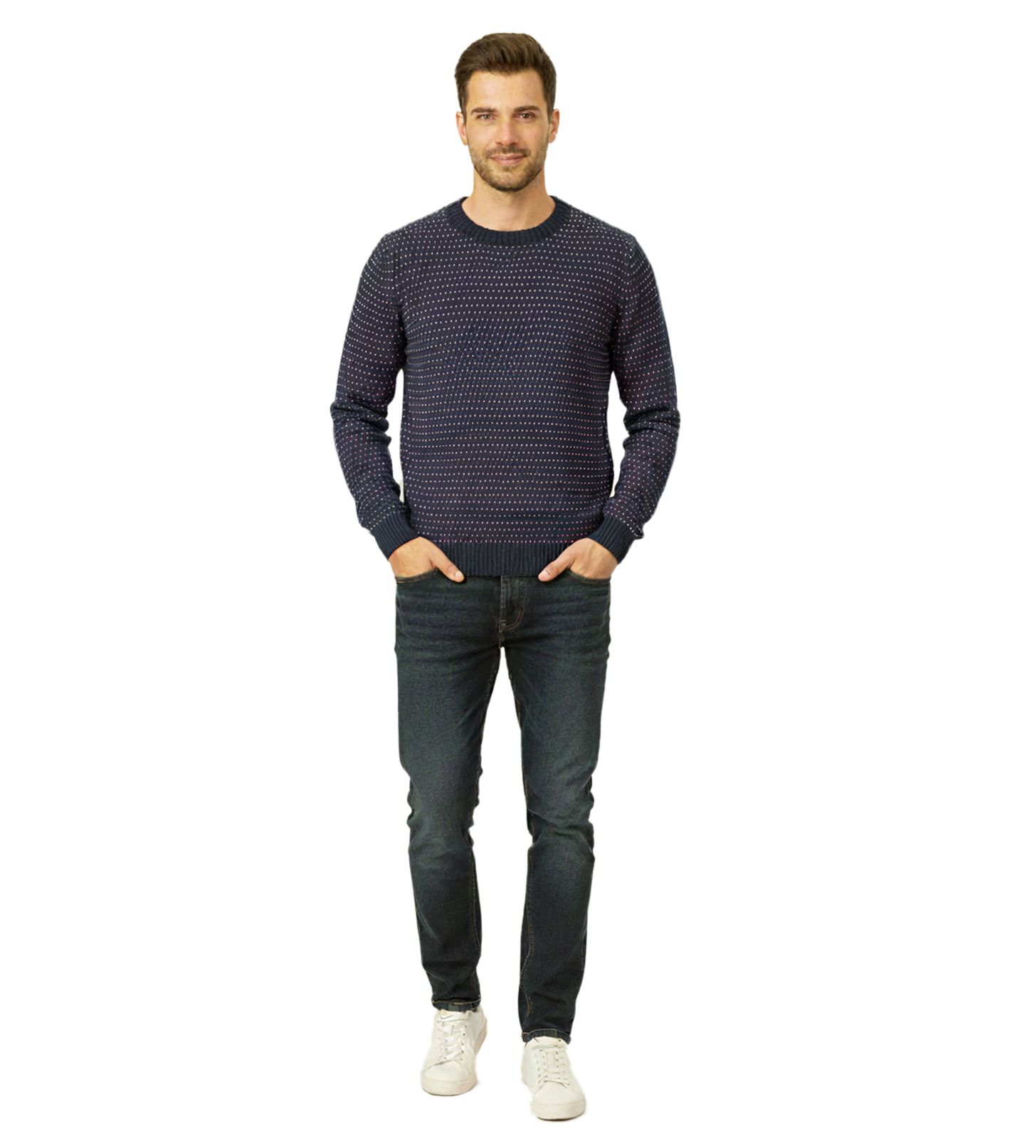 Stylischer ESPRIT Herren Strick-Pullover Rundhals-Sweater Baumwoll-Pullover Dunkelblau von ESPRIT