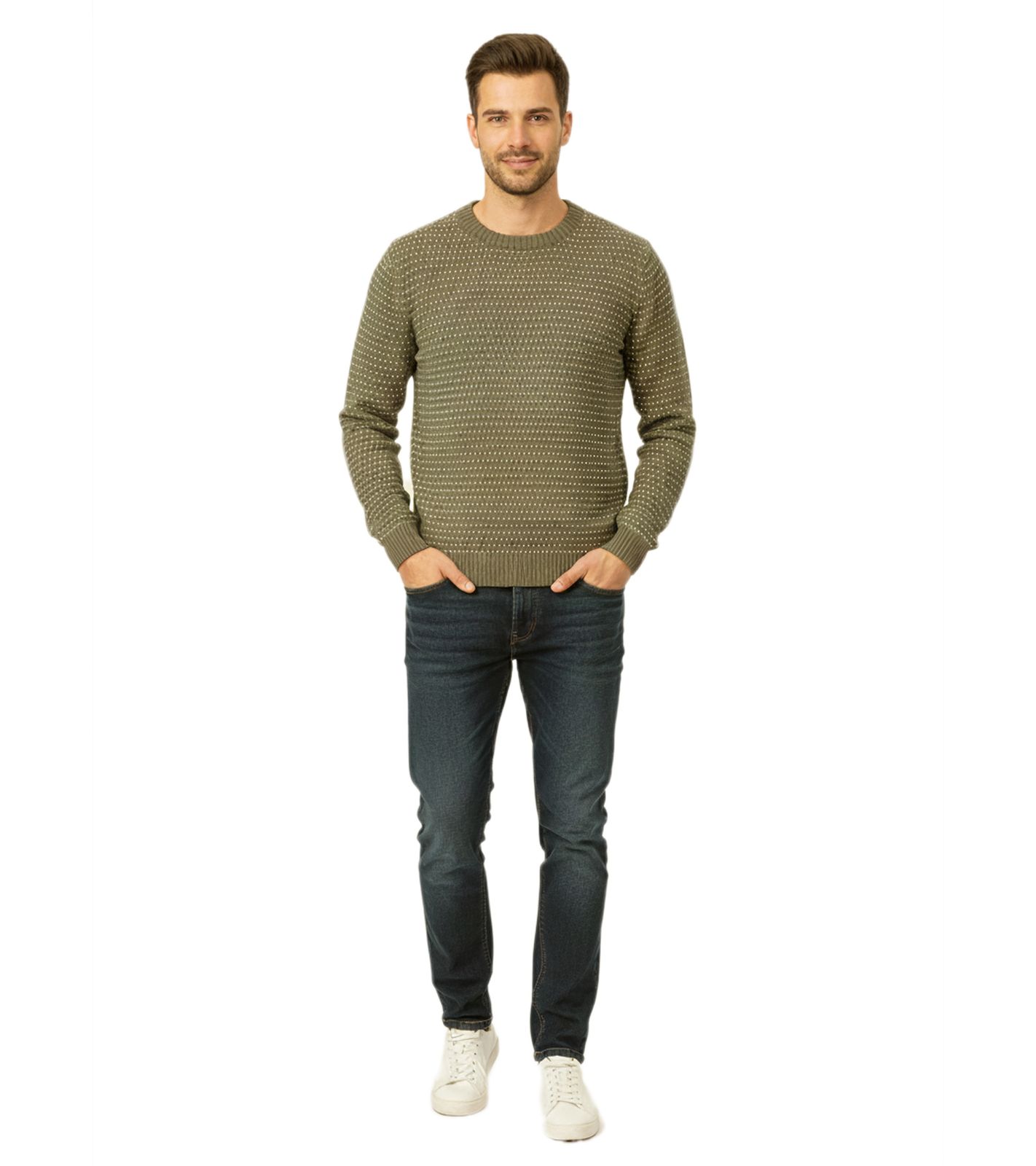 Stylischer ESPRIT Herren Strick-Pullover Rundhals-Sweater Baumwoll-Pullover Olivgrün von ESPRIT