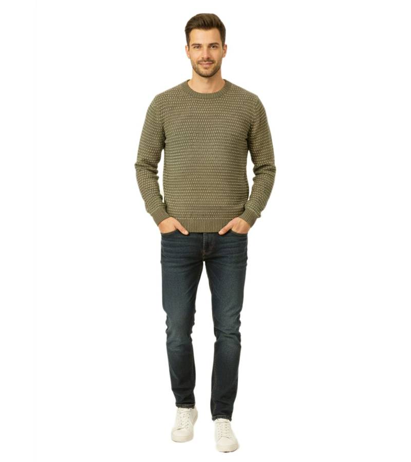 Stylischer ESPRIT Herren Strick-Pullover Rundhals-Sweater Baumwoll-Pullover Olivgrün von ESPRIT