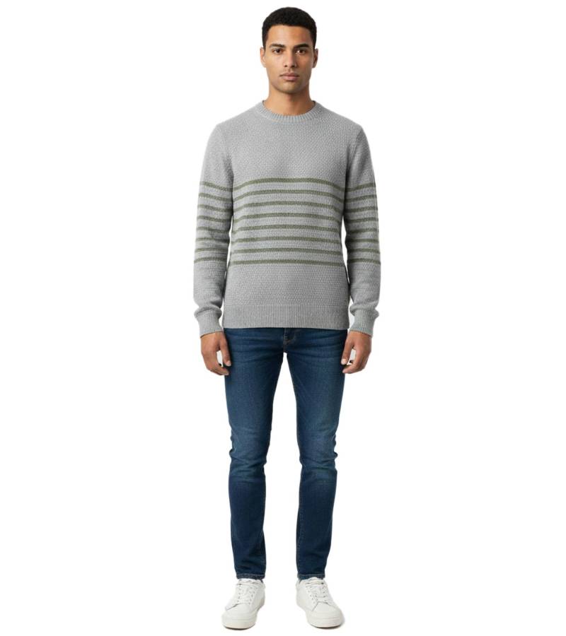 Stylischer ESPRIT Herren Strick-Pullover mit Streifen Rundhals-Sweater Baumwoll-Pullover Grau von ESPRIT