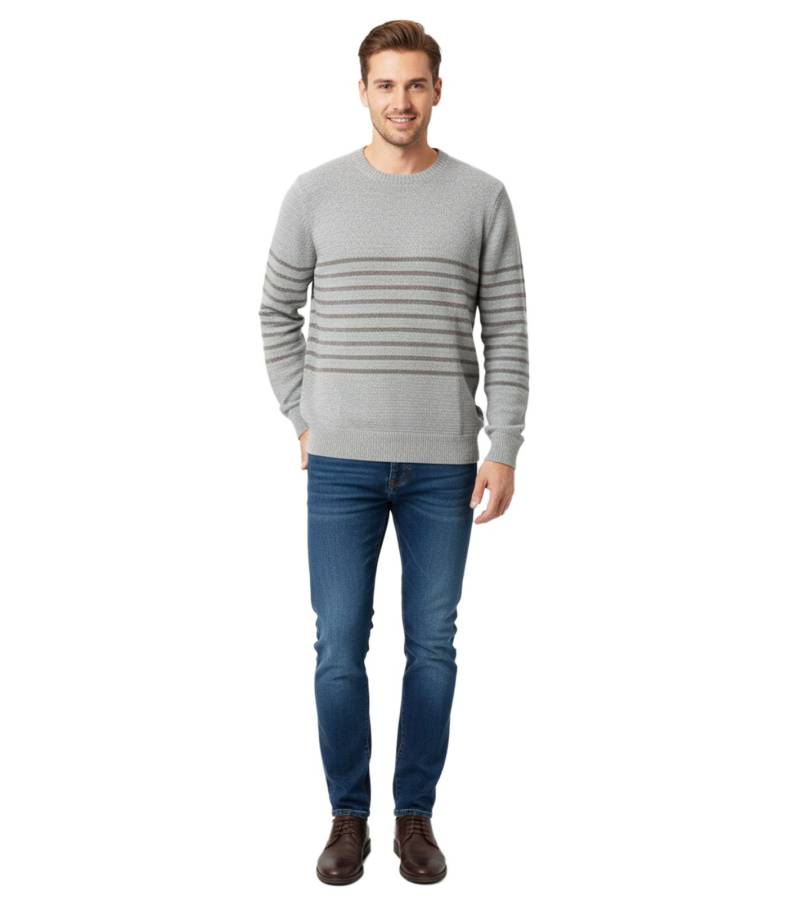 Stylischer ESPRIT Herren Strick-Pullover mit Streifen Rundhals-Sweater Baumwoll-Pullover Grau von ESPRIT