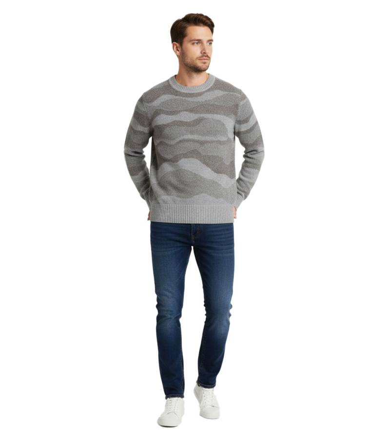 Stylischer ESPRIT Herren Strick-Pullover mit Wellen-Muster Rundhals-Sweater Baumwoll-Pullover Grau von ESPRIT