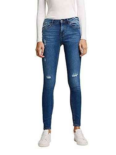 ESPRIT Damen Distressed Skinny Jeans, 902/BLUE MEDIUM WASH, 28W / 32L von ESPRIT