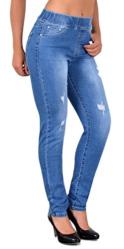 Damen Skinny Jeans High Waist Mit Elastischem Gummi-Bund - Stretch Jeggings Übergröße J291 von ESRA