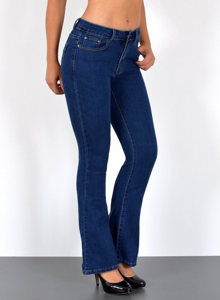 ESRA Bootcut-Jeans Bootcut Jeans Damen High Waist Stretch Wide Leg Jeans bis Übergröße B1 Damen Bootcut Jeans High Waist Damen Schlaghose Jeans weites Bein Hose von ESRA
