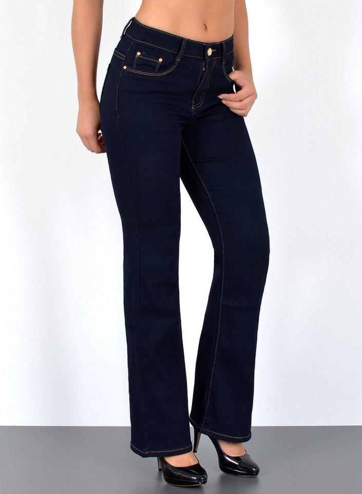 ESRA Bootcut-Jeans Bootcut Jeans Damen High Waist Stretch Wide Leg Jeans bis Übergröße B1 Damen Bootcut Jeans High Waist Damen Schlaghose Jeans weites Bein Hose von ESRA