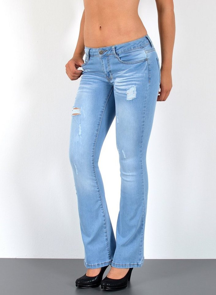 ESRA Bootcut-Jeans Damen Schlaghose Bootcut Jeans Damen Stretch Hose bis Übergröße B3 Damen Jeans Bootcut Hose Wide Leg Jeanshose Low Waist bis Plus Size von ESRA