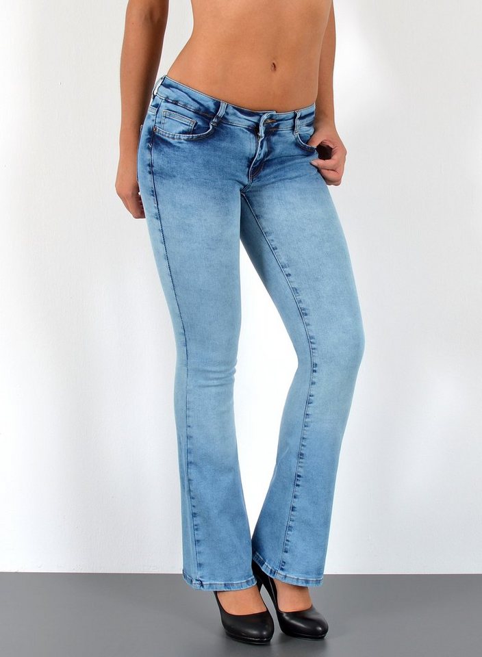 ESRA Bootcut-Jeans Schlaghose Damen Bootcut Jeans Stretch Hose mit niedrigem Bund B4 Damen Jeans Bootcut Hose Flared Leg Jeans Wide Leg Jeans weites Bein von ESRA