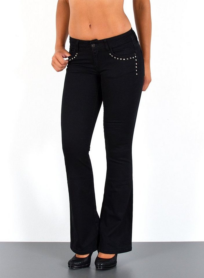 ESRA Bootcut-Jeans Schlaghose Damen Bootcut Jeans Stretch Hose mit niedrigem Bund B4 Damen Jeans Bootcut Hose Flared Leg Jeans Wide Leg Jeans weites Bein von ESRA