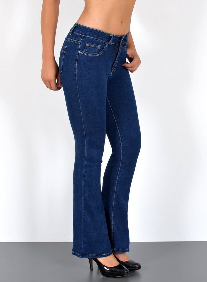 ESRA Bootcut-Jeans Damen Schlagjeans mit weitem Bein und Stretch bis Große Größen B5 Flared Jeans Damen Bootcut Hose Stretch-Jeans mit Schlag von ESRA