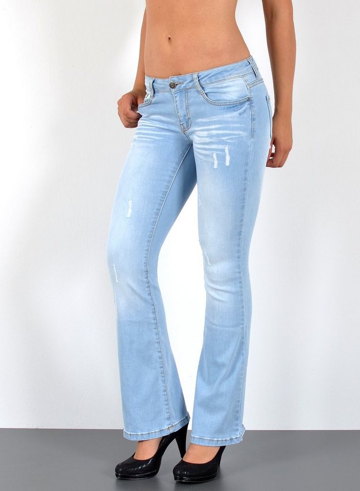 ESRA Bootcut-Jeans Damen Schlagjeans mit weitem Bein und Stretch bis Große Größen B5 Flared Jeans Damen Bootcut Hose Stretch-Jeans mit Schlag von ESRA