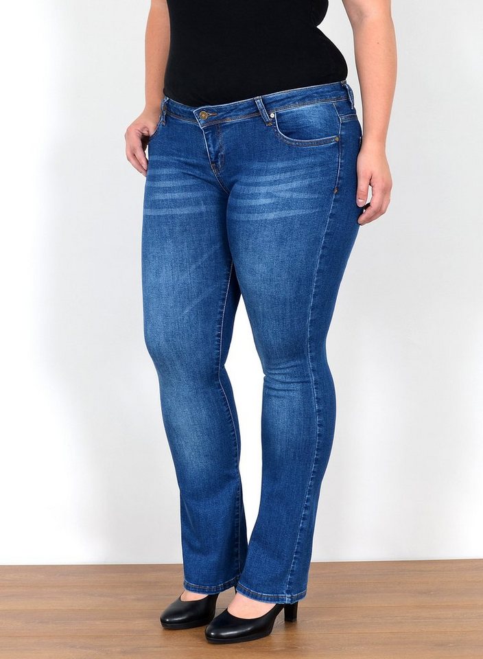 ESRA Bootcut-Jeans FB6 Damen Bootcut Jeans Hose Low Waist bis Übergröße, Jeans Bootcut Hose Damen Hüftjeans Schlaghose mit Stretch bis Plus Size, Flared Jeans mit weitem Beim und niedriger Leibhöhe bis Große Größen, Damen Schlagjeans Low Rise Bootcut Jeanshose weite Jeans 3 Knopf, Bootcut Jeans Damen mit 3 Knöpfen, Jeans Damen Jeans Hose Damen Hose, Damen Jeans Stretch Damen Jeans von ESRA