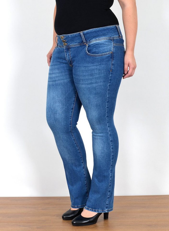 ESRA Bootcut-Jeans FB6 Damen Bootcut Jeans Hose Low Waist bis Übergröße, Jeans Bootcut Hose Damen Hüftjeans Schlaghose mit Stretch bis Plus Size, Flared Jeans mit weitem Beim und niedriger Leibhöhe bis Große Größen, Damen Schlagjeans Low Rise Bootcut Jeanshose weite Jeans 3 Knopf, Bootcut Jeans Damen mit 3 Knöpfen, Jeans Damen Jeans Hose Damen Hose, Damen Jeans Stretch Damen Jeans von ESRA