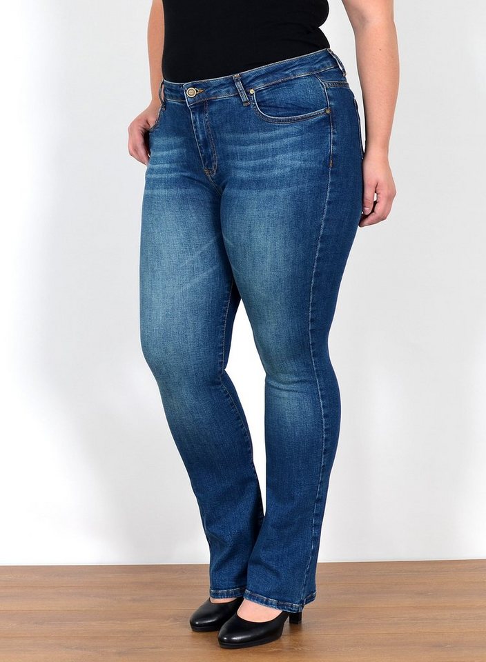 ESRA Bootcut-Jeans Stretch Jeans Damen High Waist Bootcut Jeans bis Übergröße Plus Size Wide Leg Jeans Damen Bootcut Schlaghose Damen Jeans Flared High Waist von ESRA