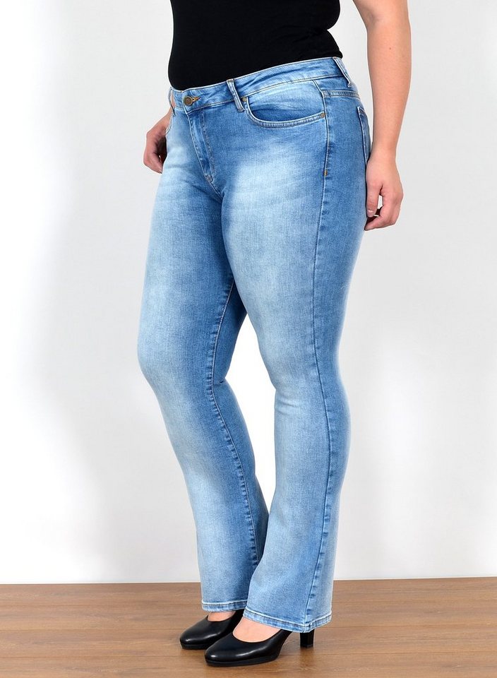 ESRA Bootcut-Jeans Stretch Jeans Damen High Waist Bootcut Jeans bis Übergröße Plus Size Wide Leg Jeans Damen Bootcut Schlaghose Damen Jeans Flared High Waist von ESRA