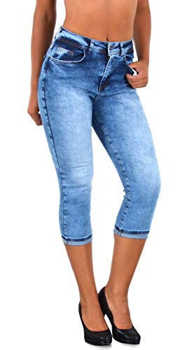 ESRA Capri Jeans Damen Sommer Damen Capri Jeans 3/4 Hose Damen Sommer Damen 3/4 Hose Sommer Kurze Jeans 3/4 Damen Caprihose High Waist Jeans Damen hoher Bund bis Übergröße J740 von ESRA
