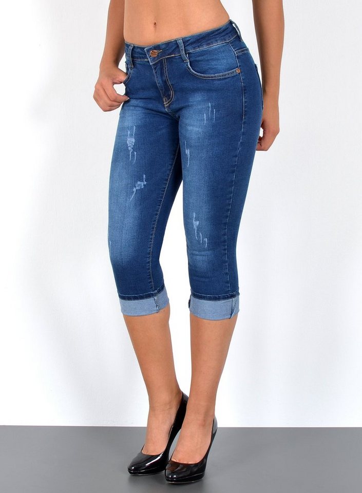 ESRA Caprijeans C15 High Waist Capri Jeans Damen, bis Übergröße / Plussize Größe, Damen 3/4 Capri Jeans-Hose Hochbund, Damen Caprijeans High Rise, Damen Capri Jeanshose High Waist, 3/4 Damen Hose Capri High Waist, Capri Hose Damen bis Große Größen von ESRA