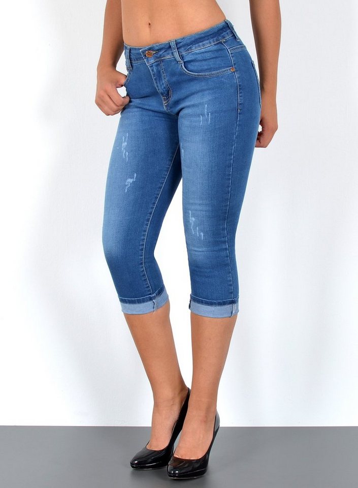 ESRA Caprijeans High Waist Capri Jeans Damen bis Übergröße Plus Size Große Größe C15 High Waist Capri Jeans Damen Stretch 3/4 Jeans Shorts Damen Capri Hose von ESRA
