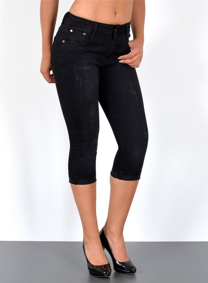 ESRA Caprijeans C15 High Waist Capri Jeans Damen, bis Übergröße / Plussize Größe, Damen 3/4 Capri Jeans-Hose Hochbund, Damen Caprijeans High Rise, Damen Capri Jeanshose High Waist, 3/4 Damen Hose Capri High Waist, Capri Hose Damen bis Große Größen von ESRA