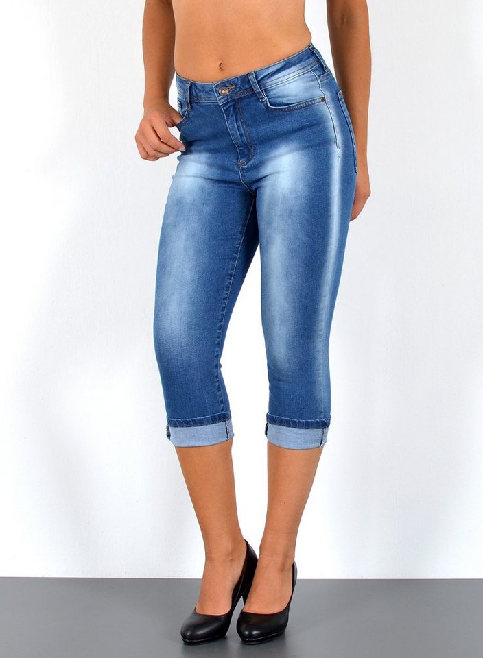 ESRA Caprijeans C21 Damen Capri Jeans High Waist, bis Übergröße / Plussize Größe, Damen 3/4 Jeans Capri Hose Hochbund, Damen Caprijeans High Rise von ESRA