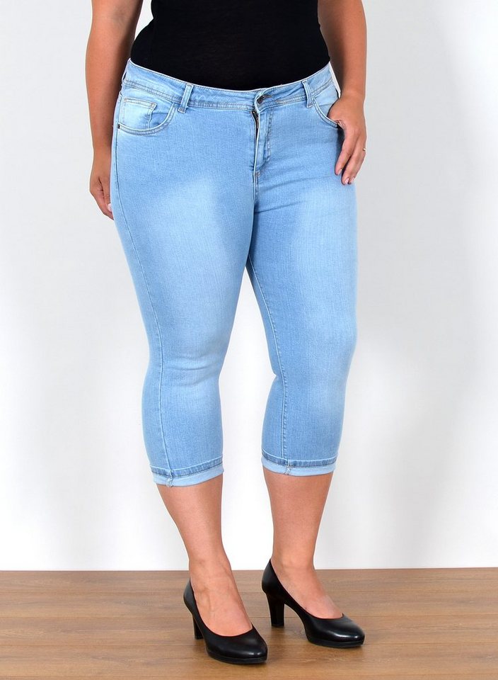 ESRA Caprijeans Capri Jeans Damen High Waist Hose 3 4 Jeans Damen Sommer bis Übergröße Sommer Damen Jeans Capri Hose Damen 3/4 Hose hoher Bund Große Größe von ESRA