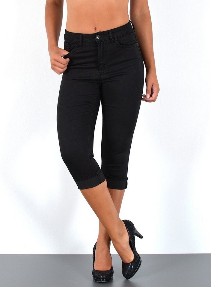 ESRA Caprijeans J316 Damen Capri Jeans Hose High Waist, bis Übergröße / Plussize Größe, Damen Capri Taillen Hose mit hoher Leibhöhe bis Übergröße, Damen 3/4 Jeans Hose Hoch Bund von ESRA