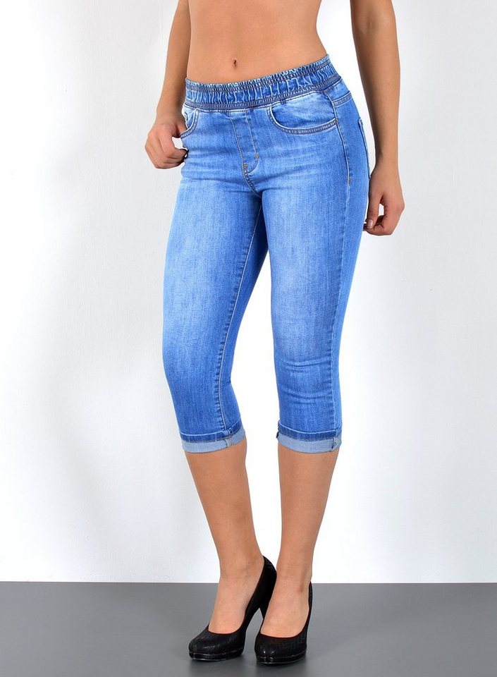 ESRA Caprijeans J460 High Waist Capri Jeans mit elastischem Gummibund, bis Übergröße / Plussize Größe, Damen 3/4 Capri Jeans Hose Hochbund mit elstischem Gummizug, Damen Caprijeans High Rise mit Gummi, 3/4 Jeans Capri Hose Taillen Jeans mit Stretch bis Große Größe von ESRA