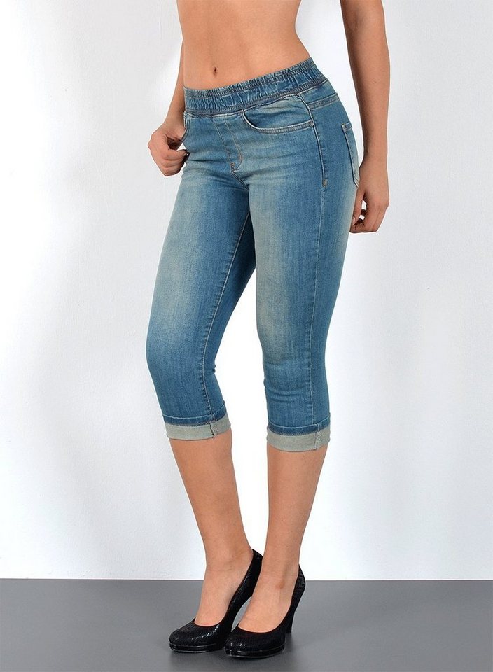 ESRA Caprijeans J460 High Waist Capri Jeans mit elastischem Gummibund, bis Übergröße / Plussize Größe, Damen 3/4 Capri Jeans Hose Hochbund mit elstischem Gummizug, Damen Caprijeans High Rise mit Gummi, 3/4 Jeans Capri Hose Taillen Jeans mit Stretch bis Große Größe von ESRA