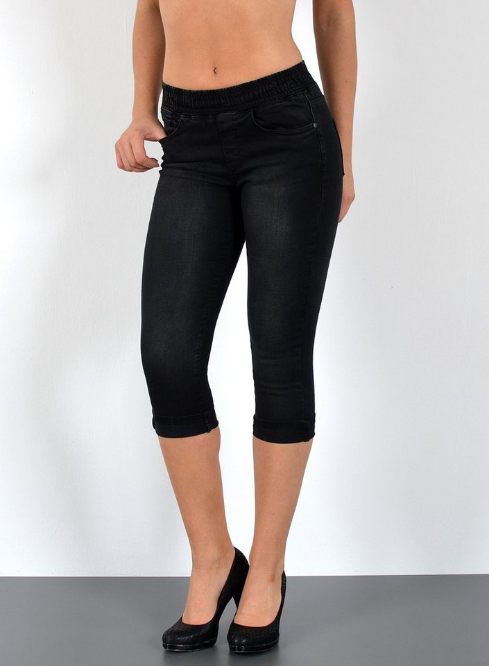 ESRA Caprijeans J460 High Waist Capri Jeans mit elastischem Gummibund, bis Übergröße / Plussize Größe, Damen 3/4 Capri Jeans Hose Hochbund mit elstischem Gummizug, Damen Caprijeans High Rise mit Gummi, 3/4 Jeans Capri Hose Taillen Jeans mit Stretch bis Große Größe von ESRA