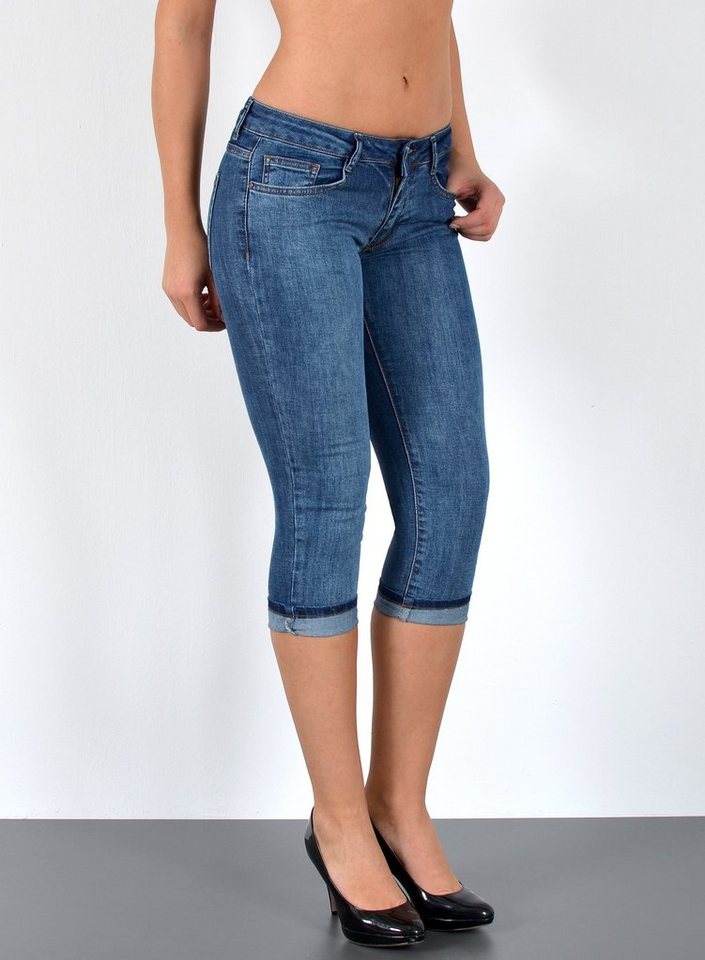 ESRA Caprijeans J470 Damen Capri Jeans Low Waist, bis Übergröße / Plussize Größe, Damen 3/4 Capri Hüftjeans mit niedriger Leibhöhe bis Übergröße, Damen 3/4 Jeans Hose Tief Bund von ESRA