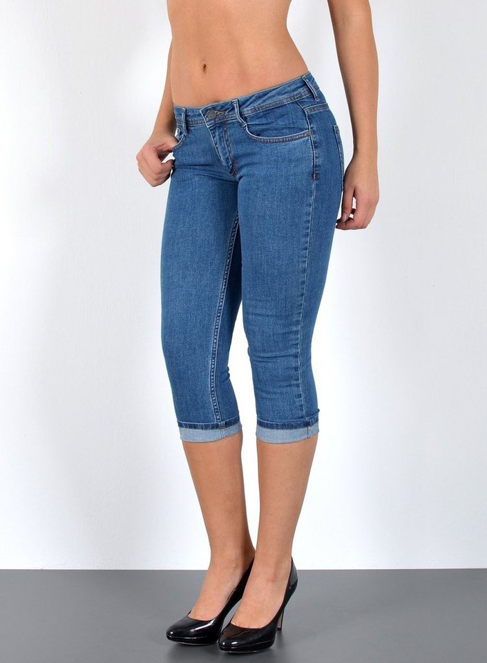 ESRA Caprijeans J470 Damen Capri Jeans Low Waist, bis Übergröße / Plussize Größe, Damen 3/4 Capri Hüftjeans mit niedriger Leibhöhe bis Übergröße, Damen 3/4 Jeans Hose Tief Bund von ESRA