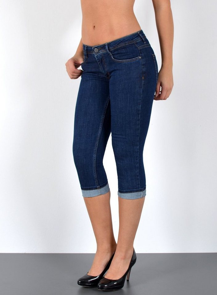 ESRA Caprijeans J470 Damen Capri Jeans Low Waist, bis Übergröße / Plussize Größe, Damen 3/4 Capri Hüftjeans mit niedriger Leibhöhe bis Übergröße, Damen 3/4 Jeans Hose Tief Bund von ESRA