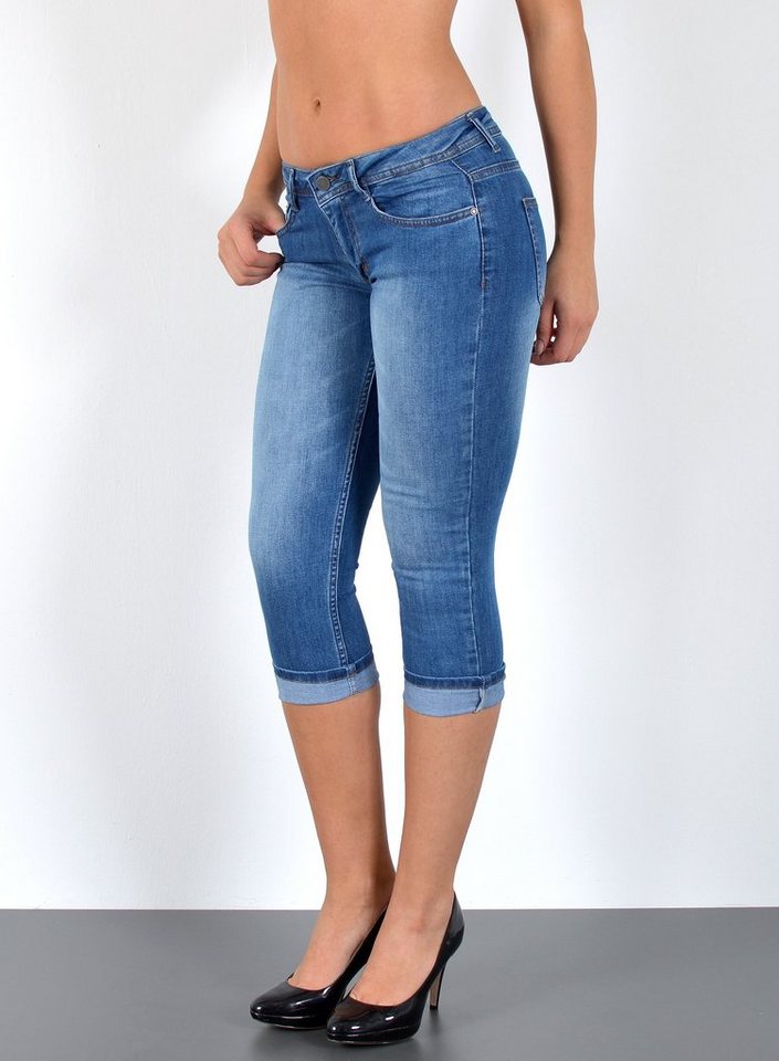 ESRA Caprijeans J470 Damen Capri Jeans Low Waist, bis Übergröße / Plussize Größe, Damen 3/4 Capri Hüftjeans mit niedriger Leibhöhe bis Übergröße, Damen 3/4 Jeans Hose Tief Bund von ESRA