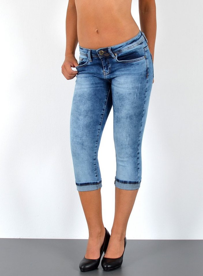 ESRA Caprijeans J470 Damen Capri Jeans Low Waist, bis Übergröße / Plussize Größe, Damen 3/4 Capri Hüftjeans mit niedriger Leibhöhe bis Übergröße, Damen 3/4 Jeans Hose Tief Bund von ESRA