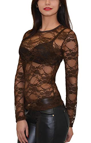 ESRA Damen Bluse Shirt transparent Chiffon Langarm Oberteil in vielen Farben B11 von ESRA