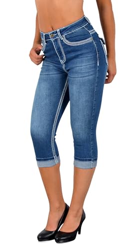 ESRA Damen Capri Hose Damen High Waist Caprihose Damen Dicke Naht Kurze Jeans Hose hoher Bund bis Übergröße J563 von ESRA